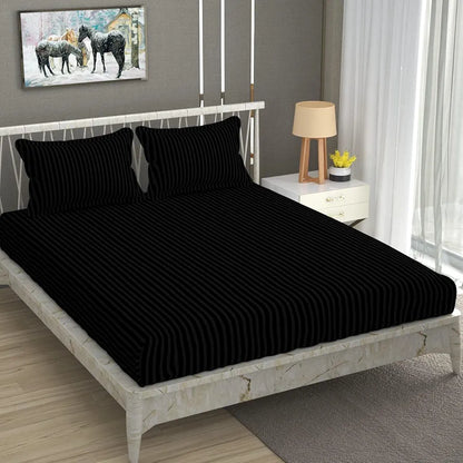 Fresh From Loom Breathable Queen Size Flat Solid Bedsheets Hotel & Home Double Bedsheet Set With 2 Pillow Covers 144 Tc Black