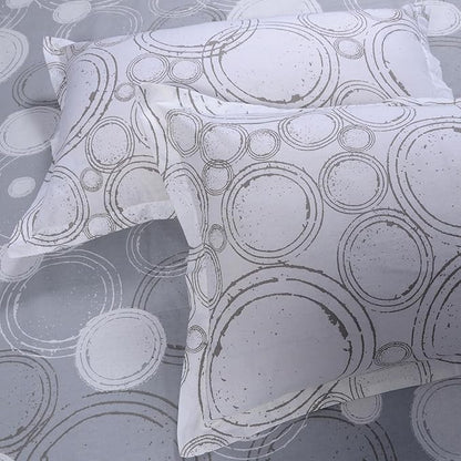 Huesland by Ahmedabad Cotton 144 TC King Size Bedsheet Cotton with 2 Pillow Covers | Sphere | Grey & Off White