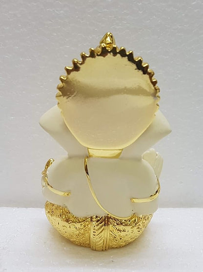 Gold Art India Gold and Silver Plated Ganesh Idol for Car Dashboard Small Ganesha Murtifor Home Decor