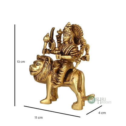 Indicast Brass Maa Durga Idol Sitting on Lion Maa Sherwali Murti for Home Mandir Office Navratra Puja | Height 13 Cms