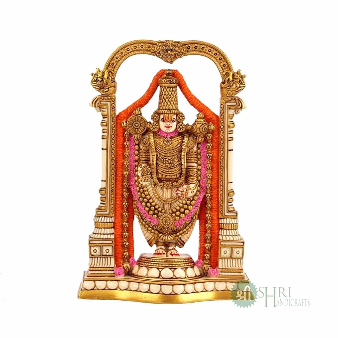 Indicast 8" Inch Tirupati Balaji Fine Painting Idol Decorative Showpiece Handcrafted Balaji Murti for Home Office