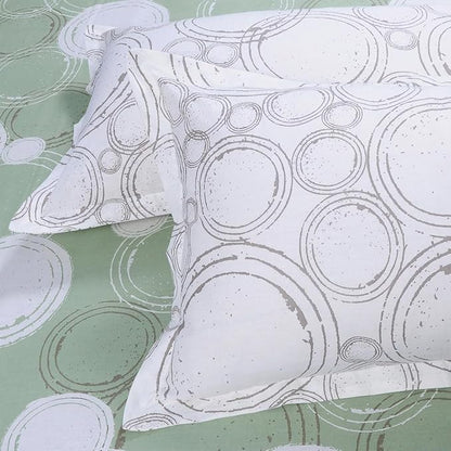 Huesland by Ahmedabad Cotton 144 TC King Size Bedsheet Cotton with 2 Pillow Covers | Sphere | Green & Off White