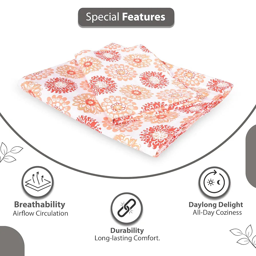Divine Casa 144 TC 100% Cotton Bedsheet for Single Bed with 1 Pillow Cover Colour Red Orange