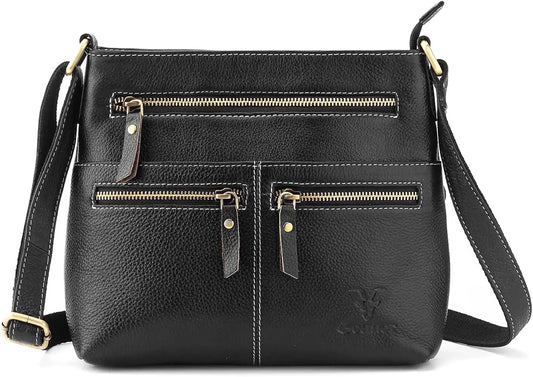 Goatter Genuine Soft Leather Multi Pocket 10" Inch Sling Cross-BodyBag for Girls And Women,