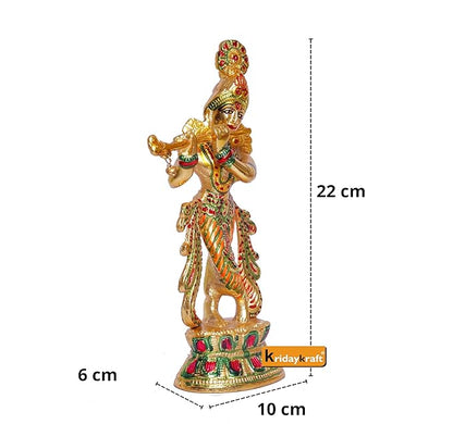 KridayKraft Lord Krishna Metal Statue Krishna idol Murti Playing Flute for Temple Pooja idol