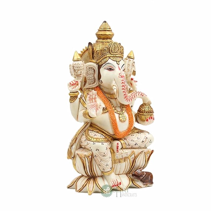 Indicast Resin 8" Inch Lord Ganesha Fine Painting Hindu God Ganesh Ganpati Idol Figurine | Home & Office