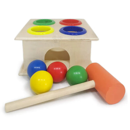 Trinkets & More® - Wooden Hammer Ball Knock Pounding Bench with Box Case Fine Motor and Dexterity Skills Early Educational Toy Set for Kids 3+ Years 