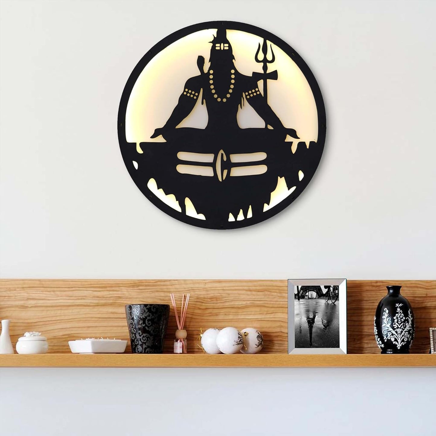 Ecraftindia Lord Shiva Wooden Cutout Led Light Lamp Decorative Wall Hanging for Home