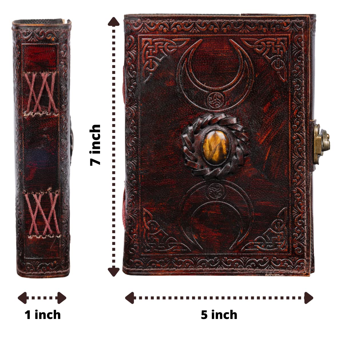 CraftShades – Leather Diary for Men & Women with Semi Precious Stone & Antique Buckle Lock, 240 Unlined 125 GSM Thick Papers Best for Artist Scrapbook, Drawing, Writing Size 5×7 inch (Brown)