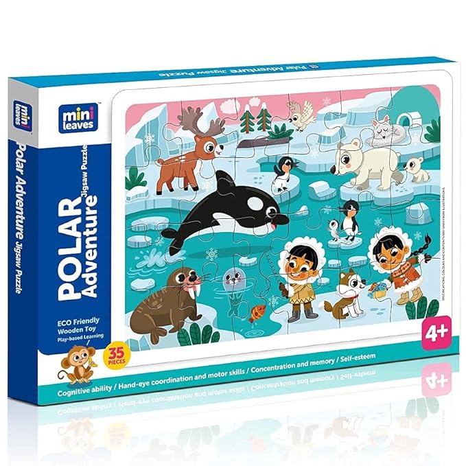 Mini Leaves 35 Piece Puzzle for Kids Polar Adventure Jigsaw Puzzle | Wooden Puzzles for Kids | Educational Toys for Kids 3+ Years