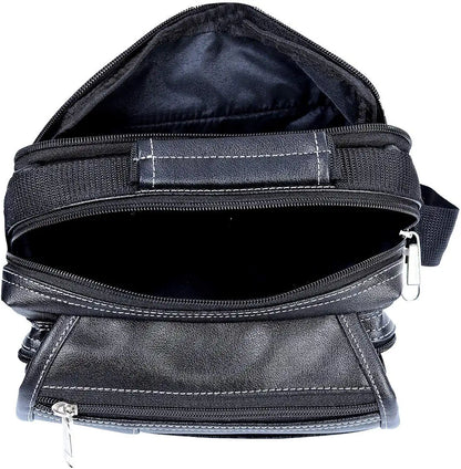 Leather World Sling Bag for Men PU Leather Messenger Cross Body Travel Office One Side Chest Shoulder Bag for Men & Women -Black
