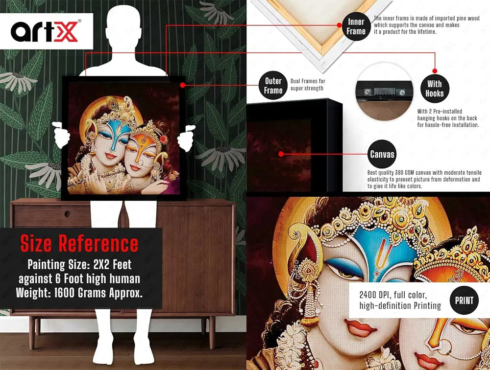 ArtX Radha Krishna Love Big Canvas Painting With Frame Multicolour