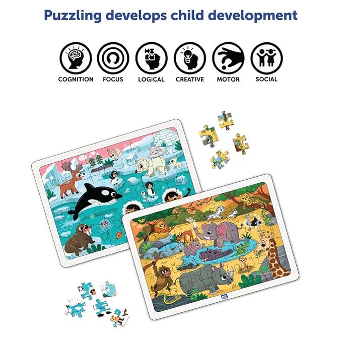 Mini Leaves 2 Puzzles With 59 Pieces | Animal Wooden Jigsaw Puzzle | Wooden Puzzle for Kids 4+ Year | Educational Puzzle