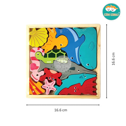 KIDS KINDLY Wooden Sea Animal Puzzle for Kids, Jigsaw Sorting Game, Montessori Puzzle Toy for Toddlers, Shapes Puzzles for Kids, Birthday Gift for Boys & Girls Age 3 4 5 Years