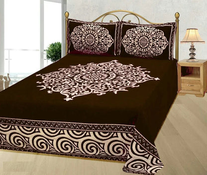 Fresh From Loom Chenille Velvet Floral 500 TC Heavy Bedsheet for Double Bed King Coffee Color with 2 Pillow Covers Ambi Brown