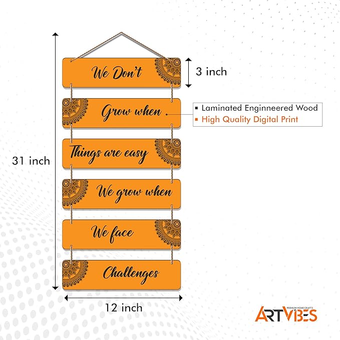 Artvibes Decorative Wall Hanging Wooden Art Decoration Item for Living Room | Home Decor | Quotes Decor Item | Set of 6