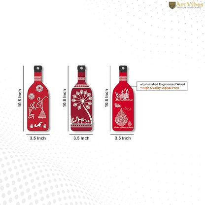 Artvibes Tribal Warli Art Wooden Wall Hanging for Home Decor | Set of 3