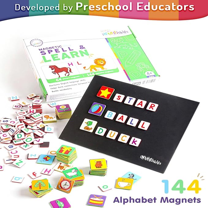 Firstcry Intelliskills Premium 208 Pieces Magnetic Spell & Learn Board for Kids | Learning & Educational Activities Toy