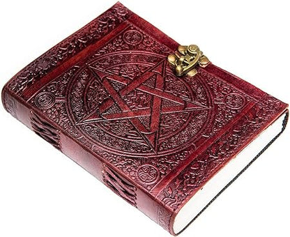 Craftshades -Handmade Leather Diary Embossed with star, journey & double wolf Diary with Antique Lock for Artist Sketchbook, Scrapbook, Drawing, Writing etc .Size 5 * 7 inch 