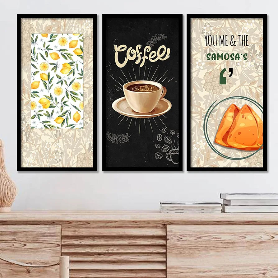 Kotart Quotes Posters with Frame for Restaurant Wall Decoration Coffee Set of 3