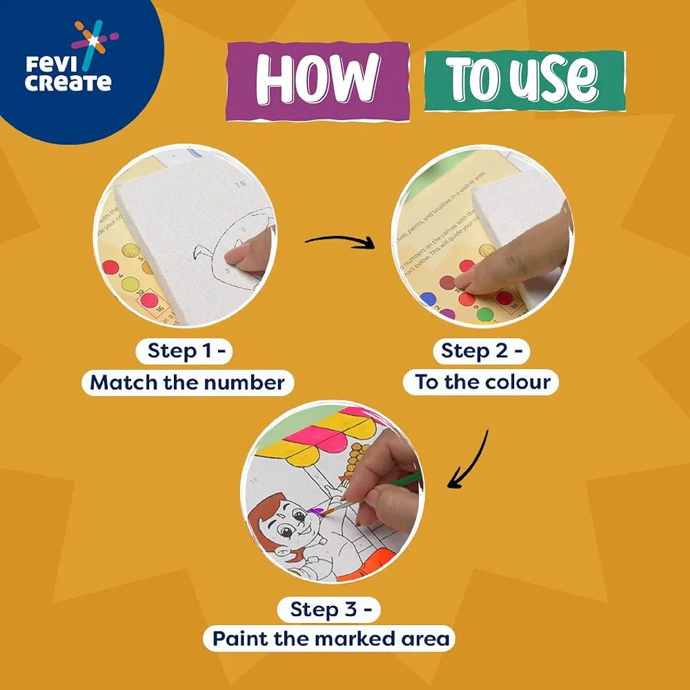 Fevicreate Chhota Bheem Chhutki Paint by Numbers Kit | With 2 printed canvas for painting | All in one DIY Kit | Birthday Gift | Screen-Free Learning | By Fevicol | Best Gift for Boys & Girls 5+ years