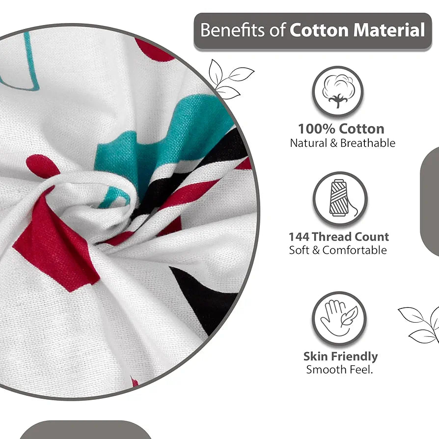 Divine Casa 144 TC Cotton Bedsheet for Single Bed with 1 Pillow Cover Colour Teal & White
