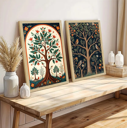 ArtX Paper Madhubani Floral Art Paintings with Frame Flowers - 05 Set of 2