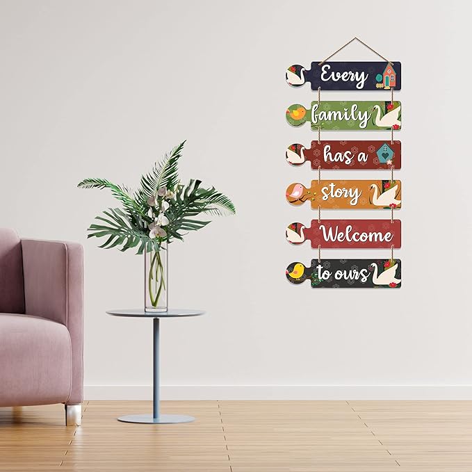 Artvibes Family Quotes Decorative Wall Art Mdf Wooden Wall Hanger for Living Room | Set of 6