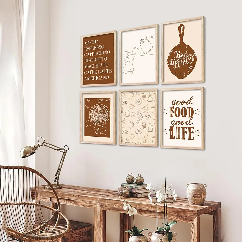 Kotart Restaurant Theme Digital Painting for Kitchen Restaurant Cafe Wall Decoration Pack of 6 C