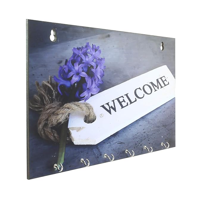 Ecraftindia Welcome Theme Wooden Key Holder With 6 Hooks