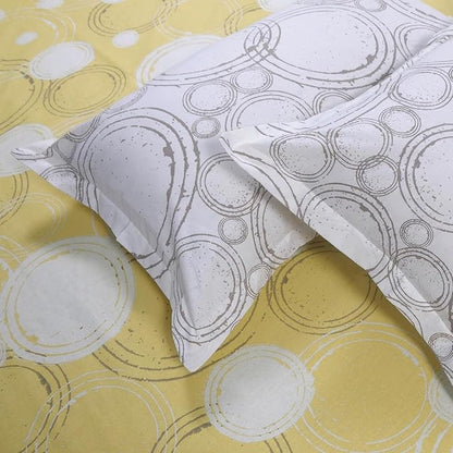 Huesland by Ahmedabad Cotton 144 TC King Size Bedsheet Cotton with 2 Pillow Covers | Sphere |  Yellow & Off White