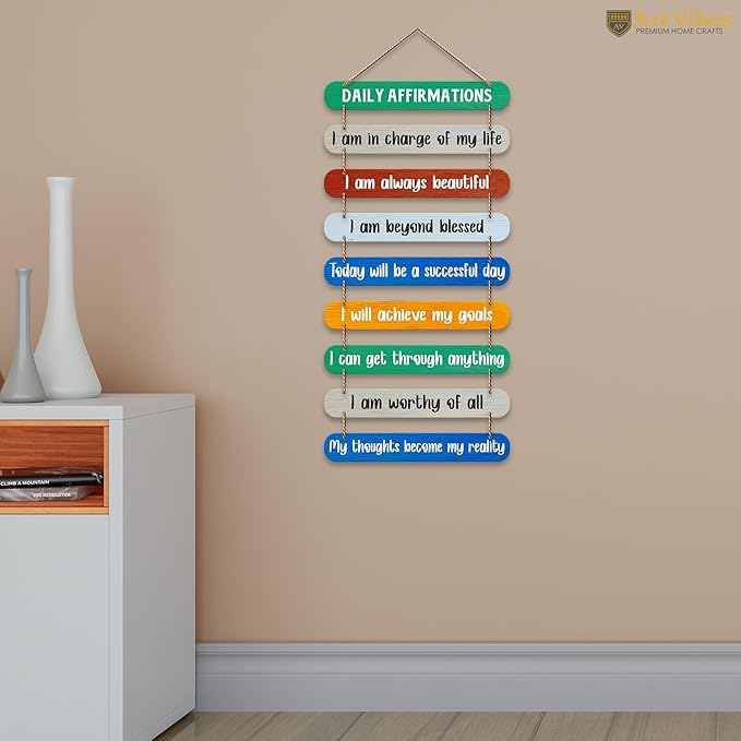 Artvibes Daily Affirmations Printed Wooden Wall Hanging for Home Decorative Items | Wall Artwork for Hall Decor