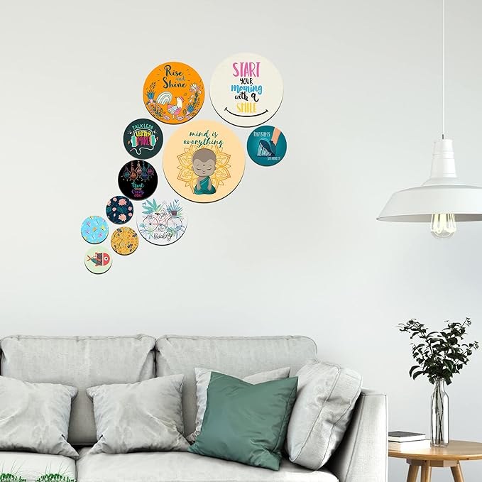Artvibes Designer Mdf Wooden Wall Hanging for Home Decoration | Pack of 11 Pieces