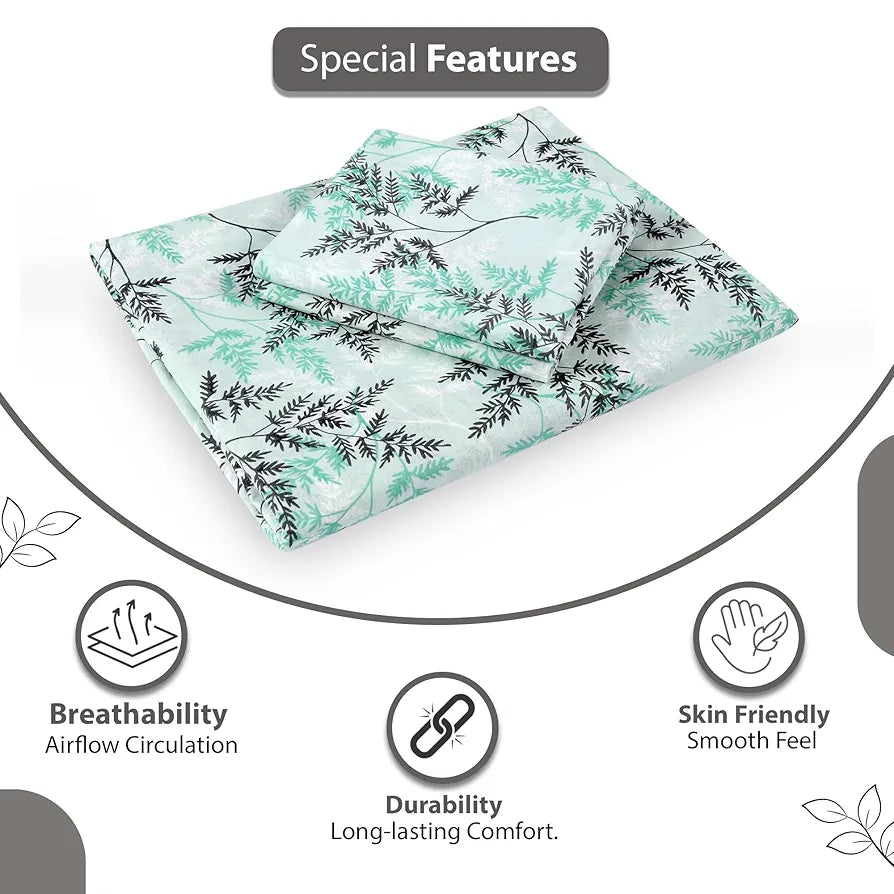 Divine Casa 100% Cotton Bedsheet for Single Bed, 144 TC Bedsheet Single Size Bed Cotton with 1 Pillow Cover Colour Aqua Mist