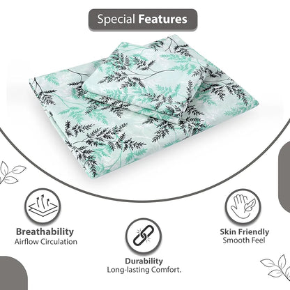 Divine Casa 100% Cotton Bedsheet for Single Bed, 144 TC Bedsheet Single Size Bed Cotton with 1 Pillow Cover Colour Aqua Mist