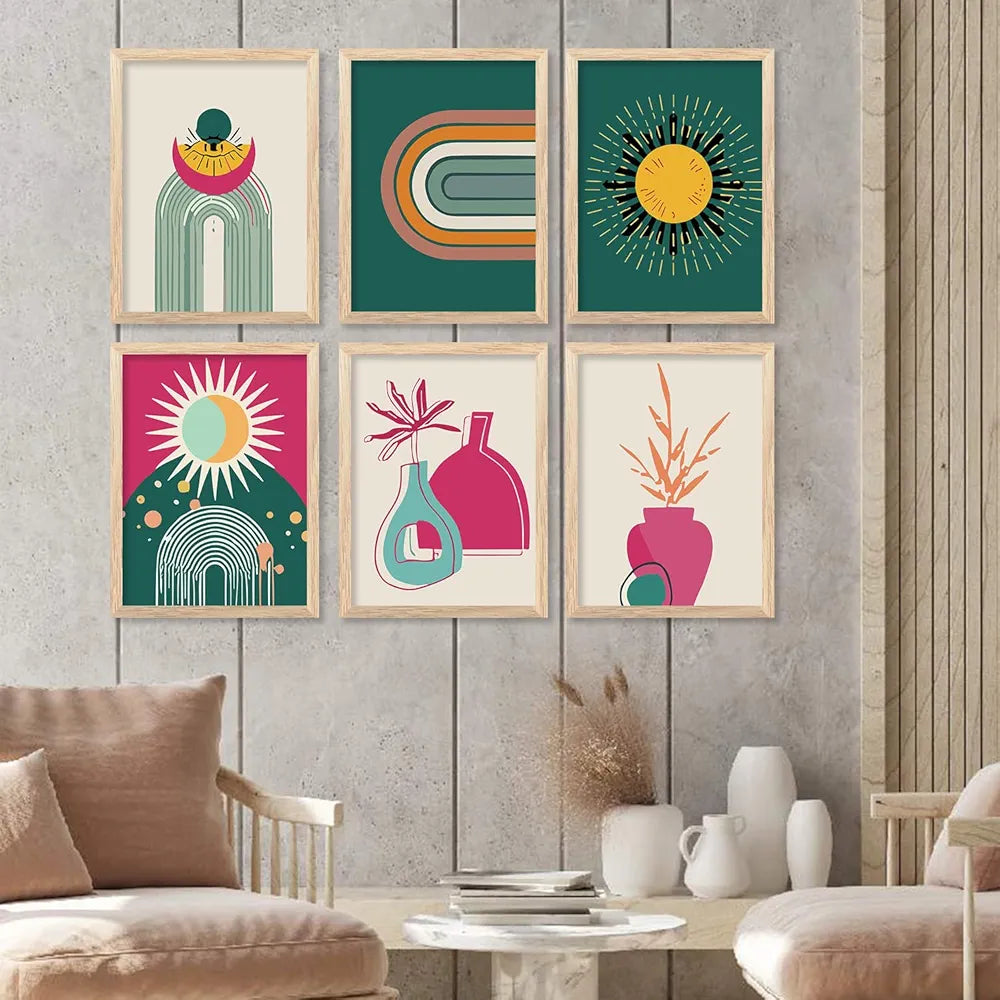 Kotart Minimal Boho Painting with Frame Wall Painting for Living Room Pack of 6