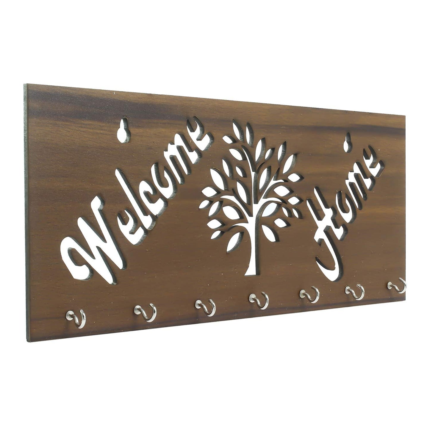 Ecraftindia Welcome Home Theme Wooden Key Holder With 7 Hooks