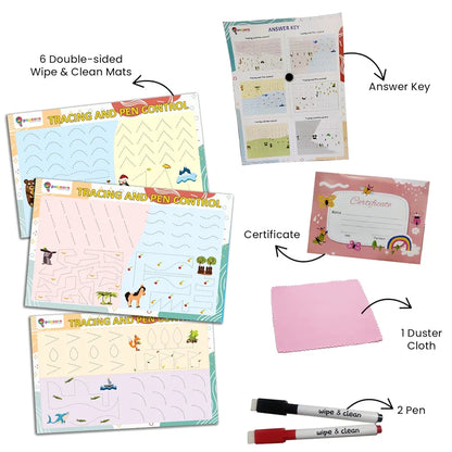 Popcorn Games & Puzzles Tracing and Pen Control | Reusable Activity Mats with 2 Marker Pens | Gifts & Creative Learning for Ages 3-6