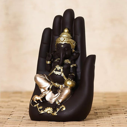 Ecraftindia Golden Handcrafted Palm Ganesha Decorative Showpiece