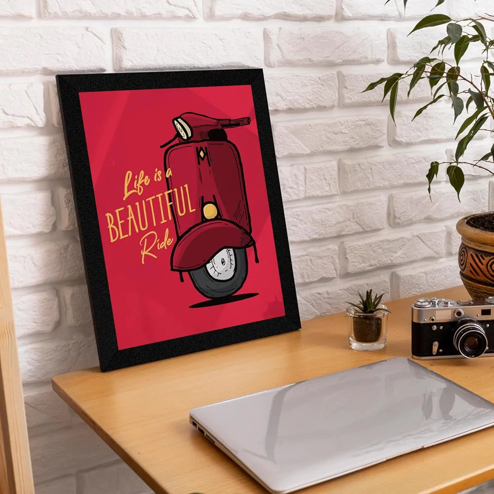 ArtX Paper Motivational Quote Life is a Beautiful Ride Wall Frame Art Painting