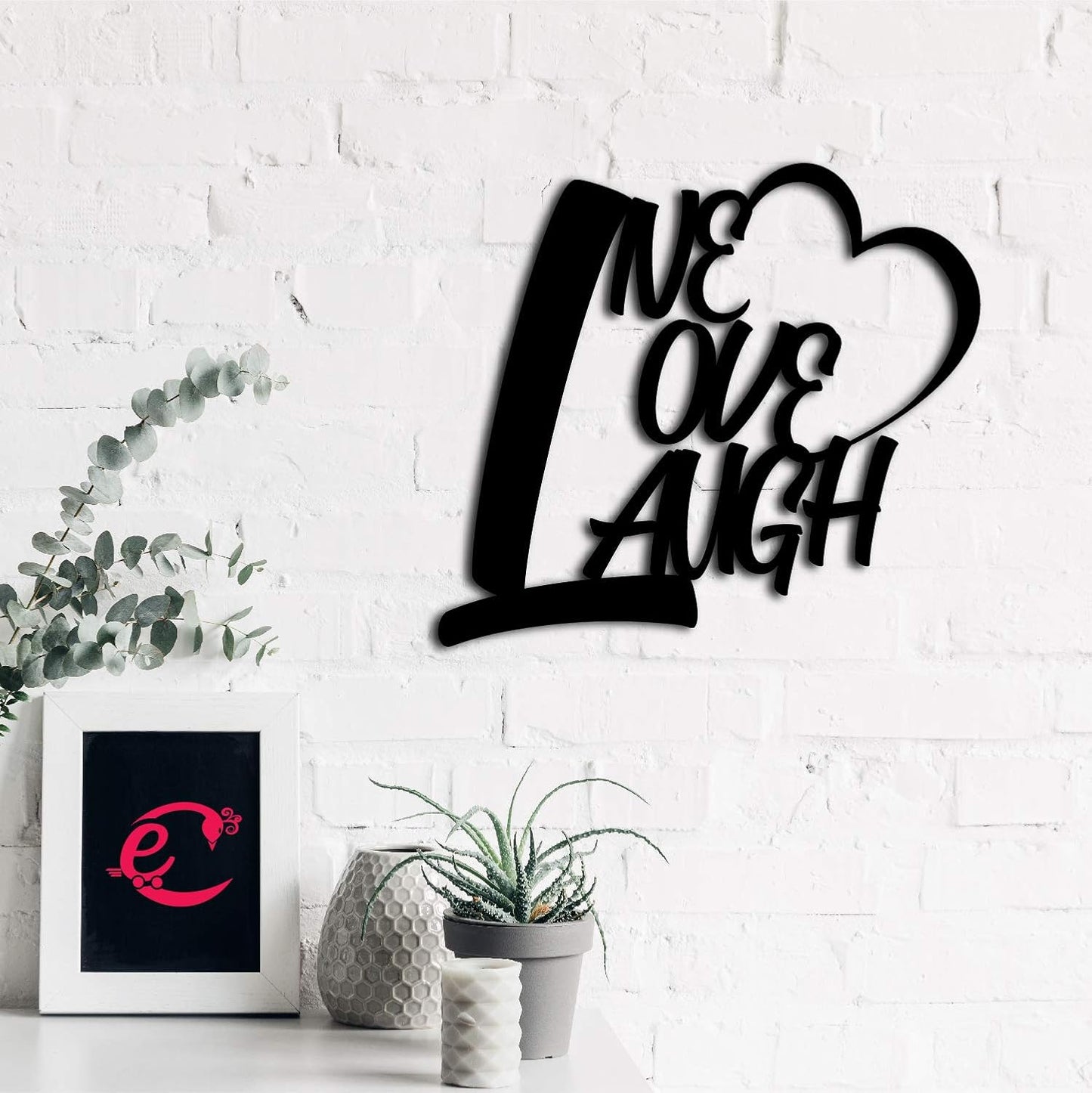 Ecraftindia Live Love Laugh Quote With Heart Black Engineered Wood Cutout Wall Art Decor | Inspirational Wall Hanging