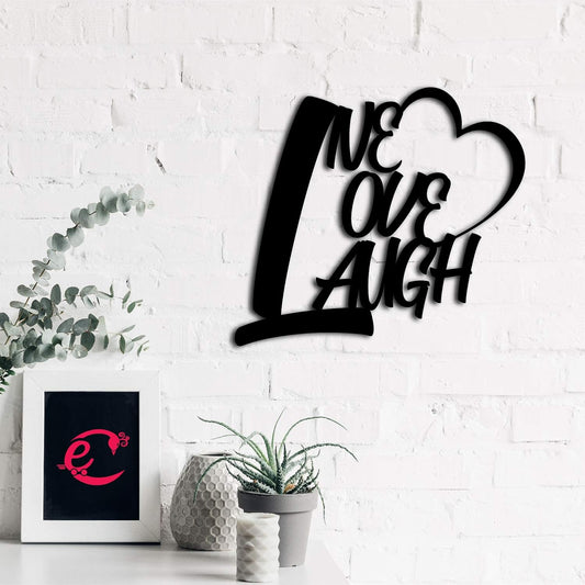 Ecraftindia Live Love Laugh Quote With Heart Black Engineered Wood Cutout Wall Art Decor | Inspirational Wall Hanging