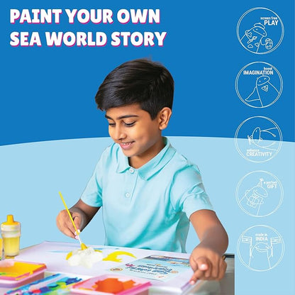 Kalakaram Paint Your Own 5 Figurines Painting Craft Kit for Kids | Sea World Theme Painting Set Diy Painting Kit for Kids
