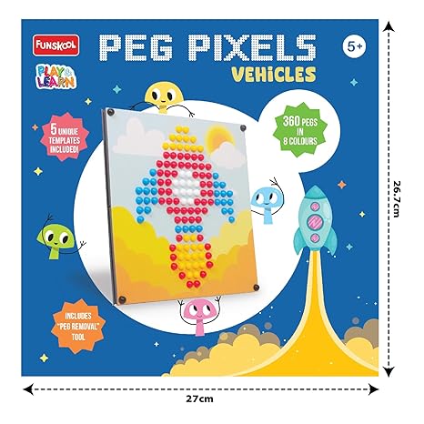 Funskool Peg Pixels Vehicles Educational 360 Pegs in 8 Colours Puzzle with 5 Designs
