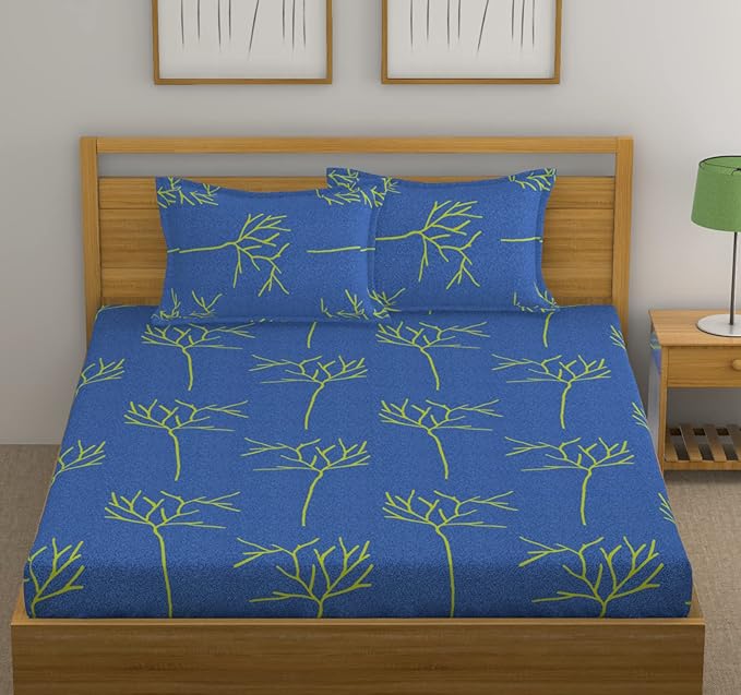 Huesland by Ahmedabad Cotton 144 TC Cotton King Size Bedsheet with 2 Pillow Covers | Blue