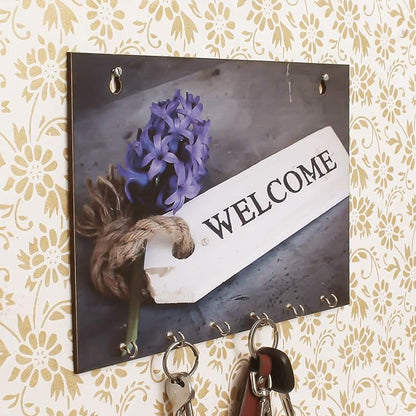 Ecraftindia Welcome Theme Wooden Key Holder With 6 Hooks