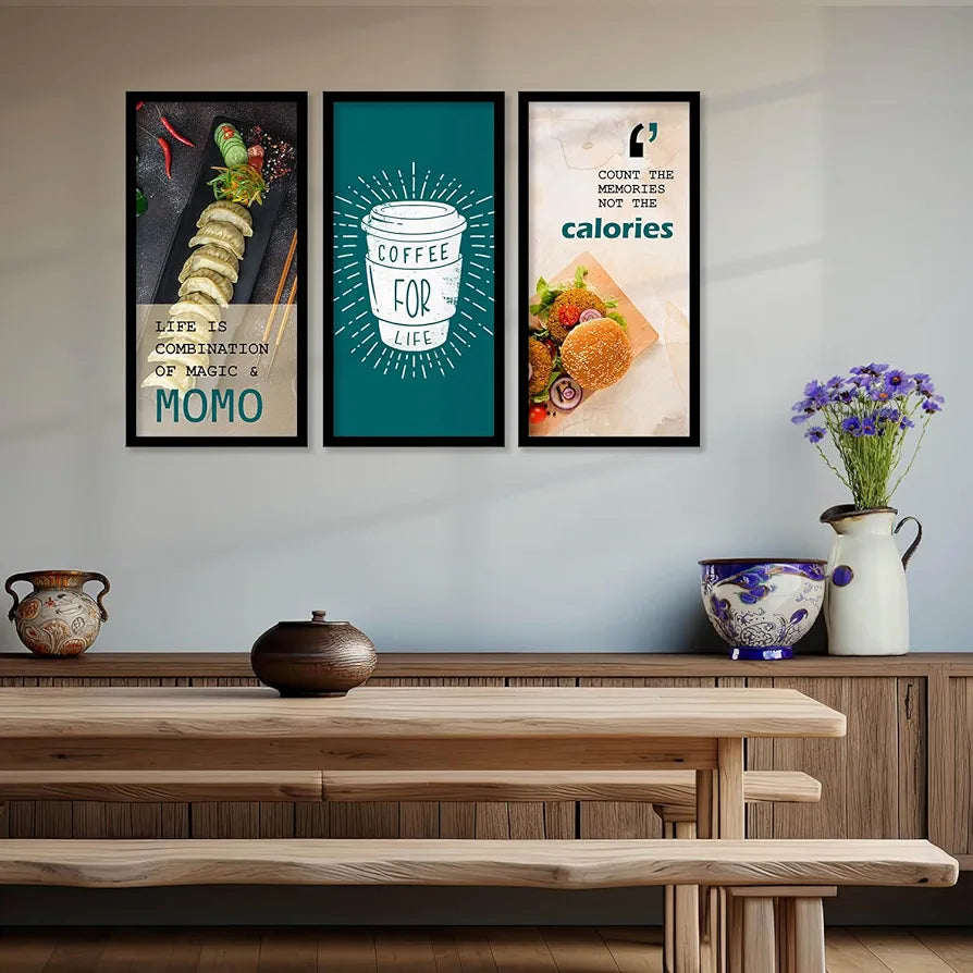 Kotart Quotes Posters with Frame for Restaurant Wall Decoration Momo Set of 3