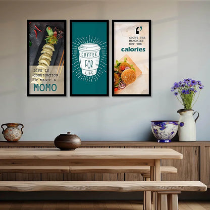 Kotart Quotes Posters with Frame for Restaurant Wall Decoration Momo Set of 3