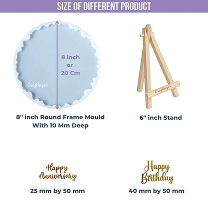 Craftinger Resin Art Photoframe Kit With 300gm Resin & Wooden Stand Acrelic Sticker of Happy Birthday and Happy Anniversary
