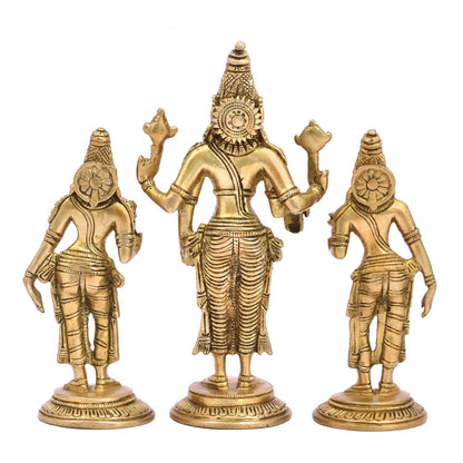 The Advitya Brass Vishnu With Bhudevi & Sridevi Statue | Set of 3 | Satya Narayan Swami Statue for Home Pooja